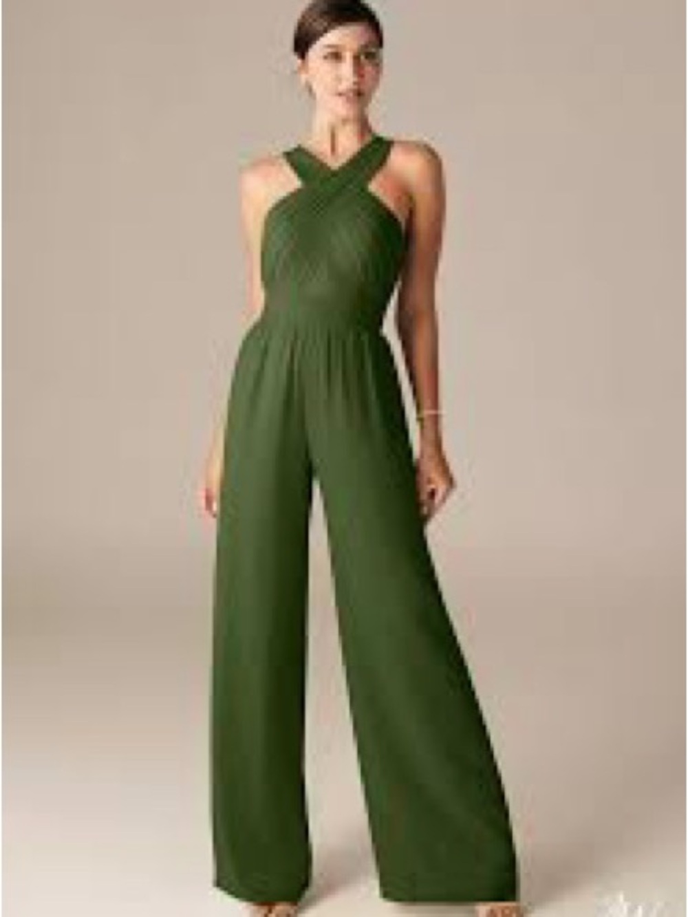 AW Bridal Olive Green Cross-Neck Wide-Leg Jumpsuit NWOT